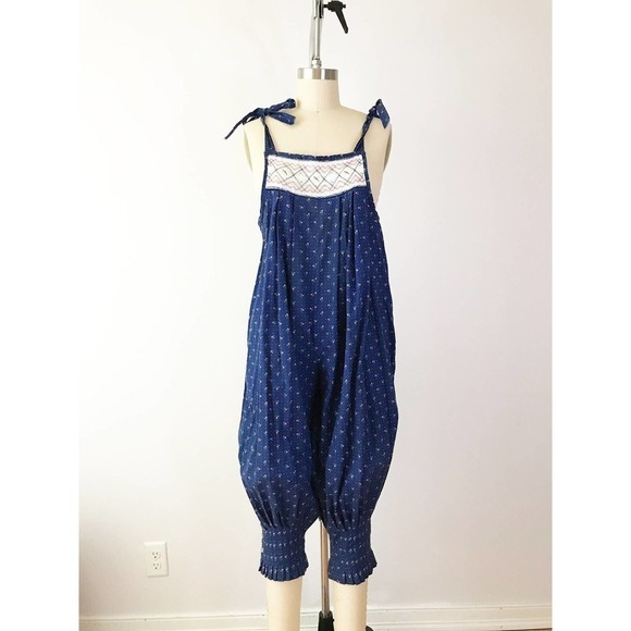 Cottagecore Prairie Romper Overalls Tie Shoulder - Picture 2 of 8